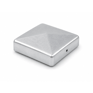 Silberne, verzinkte Holmwerk Pfostenkappe in Pyramidenform für 9x9cm Zaunpfosten. Robuste Metall-Abdeckkappe.