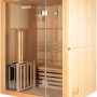 Traditionelle Sauna SKYLINE aus Tannenholz mit Glasfront und Ofen. Ideal für 2-3 Personen.