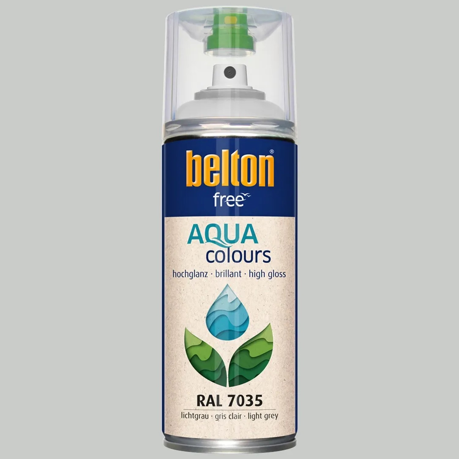 Belton Free AQUAcolours Buntlack RAL 7035 Lichtgrau hochglänzend im Detail.