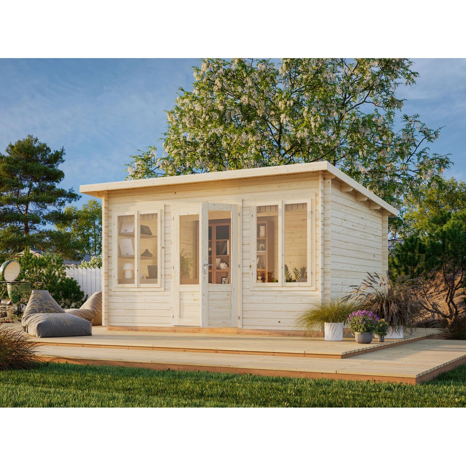 Palmako Lisa Holz-Gartenhaus Natur Pultdach Unbehandelt 400 cm x 300 cm günstig online kaufen