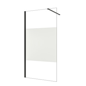 AICA Schwarz Walk in Duschwand 90x200cm Milchglasstreifen Duschabtrennung 8mm Nano ESG-Glas Mit 90cm Stabilisator Duschkabinen F129