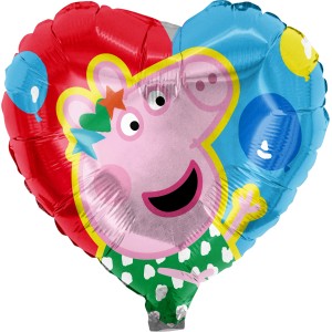 Herzförmiger Peppa Pig Folienballon (Ø 45cm) für Kindergeburtstage und Partys.
