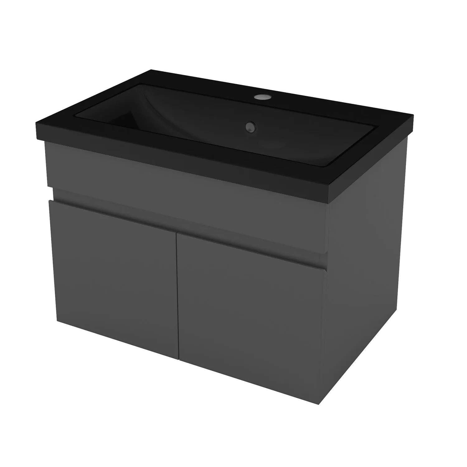 AICA Badmöbel BERGEN 60 cm Schwarz Waschtisch mit Unterschrank Matt Anthrazit Grifflos Softclose Türe 2 tlg.
