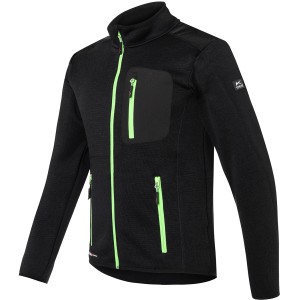 Schwarze Kübler Pulse Strickjacke Daily mit neongrünen Akzenten, Teil der Arbeitskleidung.