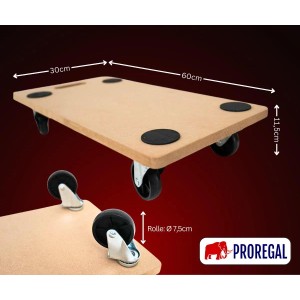 2er Set PROREGAL Transportroller mit Rollen, 30x60cm, Traglast 200kg, MDF Holzplatte braun.