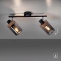 Schwarze 2-flammige Wand- und Deckenleuchte Pasqual mit Rauchglas-Schirmen und Holzdetails.