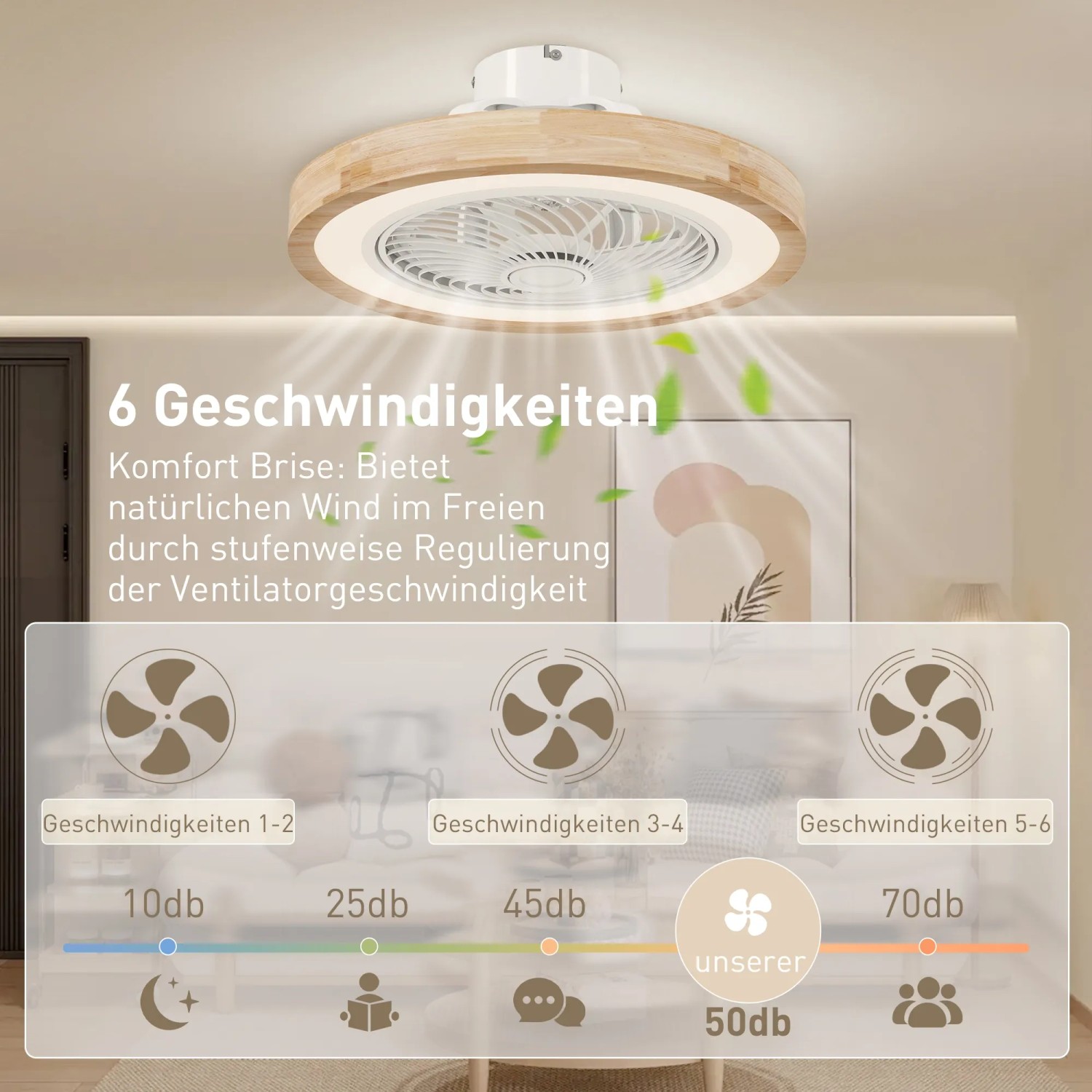 HOMCOM Deckenventilator mit LED-Beleuchtung und Fernbedienung, Holzoptik. Dimmbare Lampe für Lampen & Leuchten.