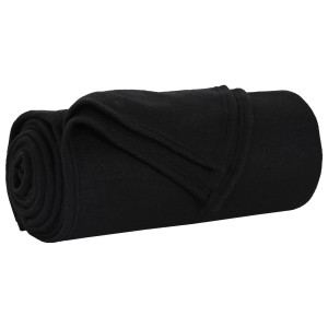 Gerollte, schwarze vidaXL Überwurfdecke aus Fleece, 240x220 cm. Kuschelig und warm.