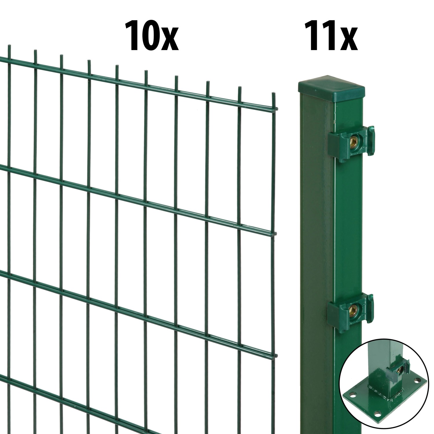 Floraworld Doppelstabmatten-Set mit Bodenplatte 80 cm x 20 m 60/40 Moosgrün