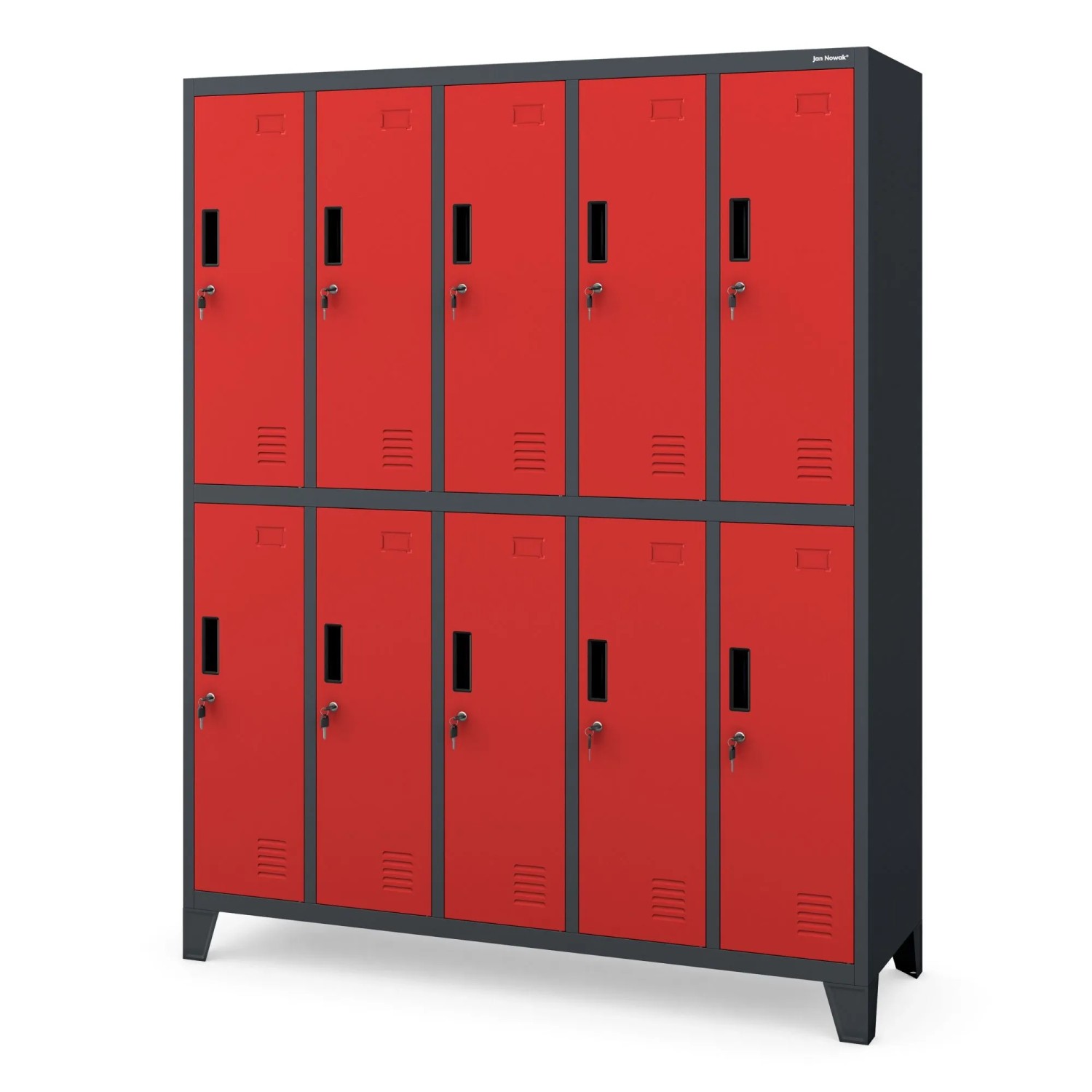 Jan Nowak Metallspind Umkleideschrank 10 Fächer 136x172x45 Cm Mit Belüftung Und Zylinderschlössern Anthrazit Rot