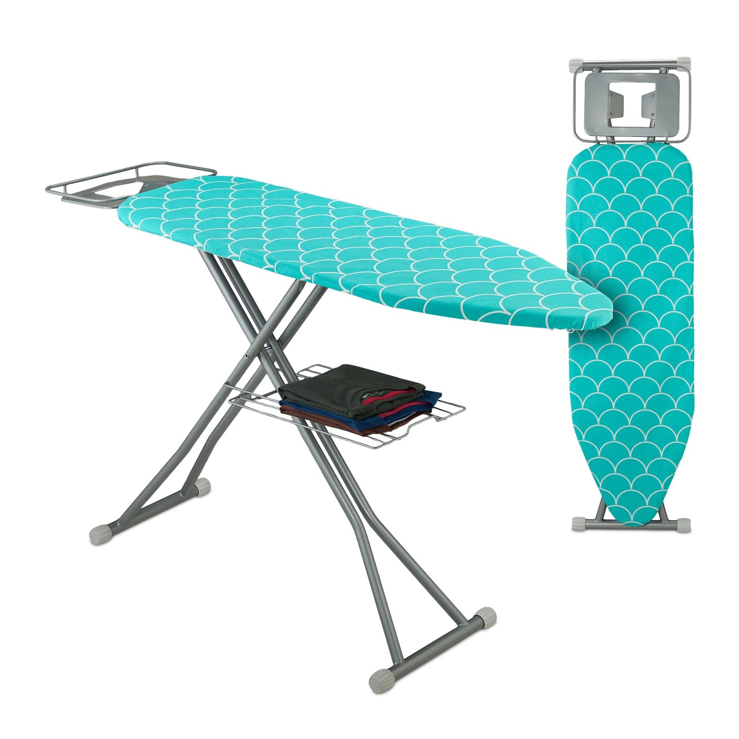 Relaxdays Bügelbrett Stahl Baumwolle Türkis Höhenverstellbar Rutschfest 122 cm x 39,5 cm 5,5 kg