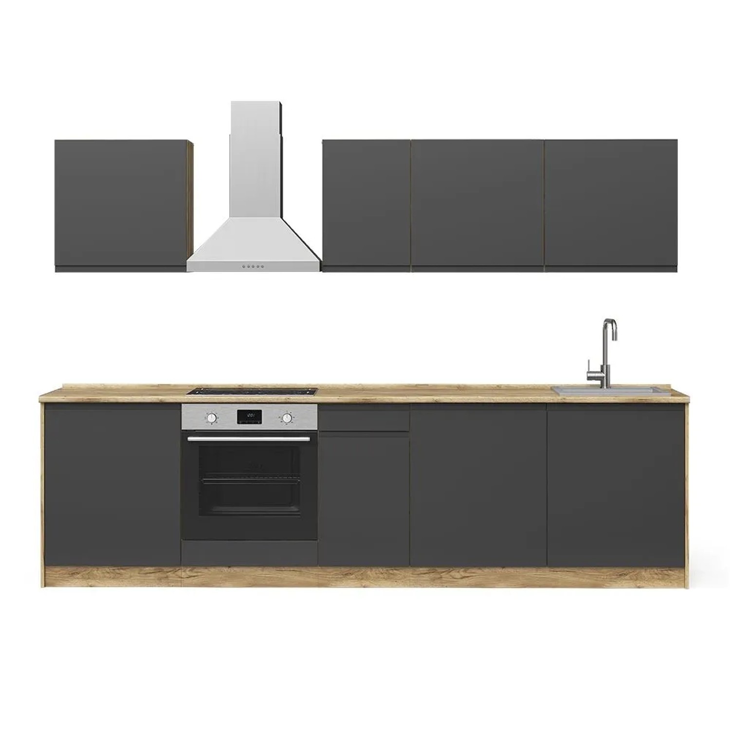 Vicco Küchenzeile R-Line Anthrazit/Goldkraft Eiche 280 x 207 Arbeitsplatte Weiß Art Nr 70584