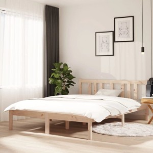 vidaXL Massivholzbett 135x190 cm aus hellem Kiefernholz mit Kopfteil, in modernem Schlafzimmerambiente.