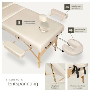 Tectake 3 Zonen Massageliege  Breite 70 cm  Polsterung 10 cm Inklusive Tragetasche  218 x 102 x 90 cm Beige