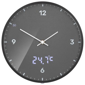 Anthrazit Bresser Wanduhr MyTime mit LED-Temperaturanzeige, Durchmesser 24 cm.