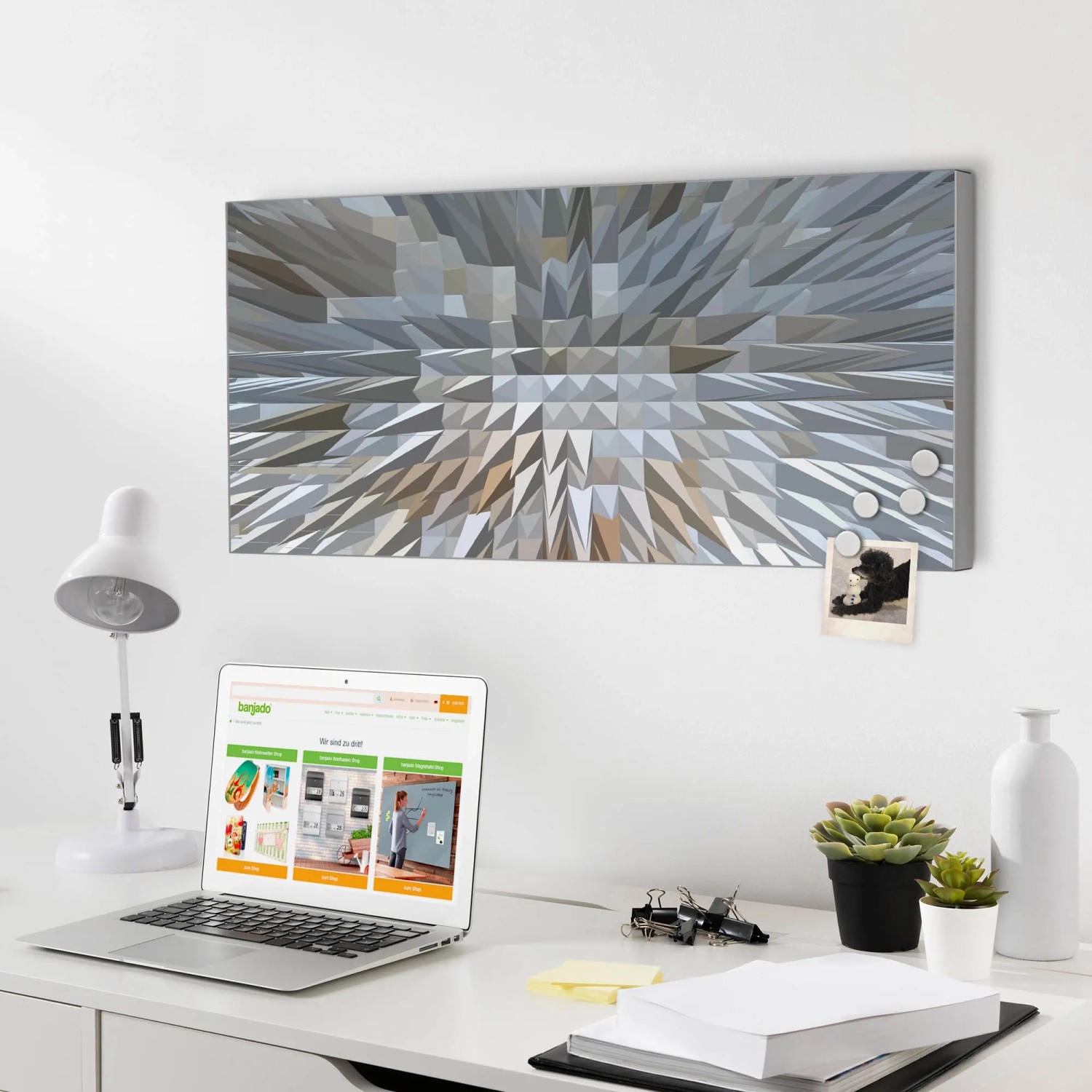 Banjado Magnettafel Silber mit Dornen aus Eis Motiv, 78x37cm. Wanddekoration für Notizen mit Magneten.