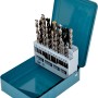Makita Bohrer-Set, 18-teilig, in blauem Metallkoffer mit Holz-, Metall- und Steinbohrern.