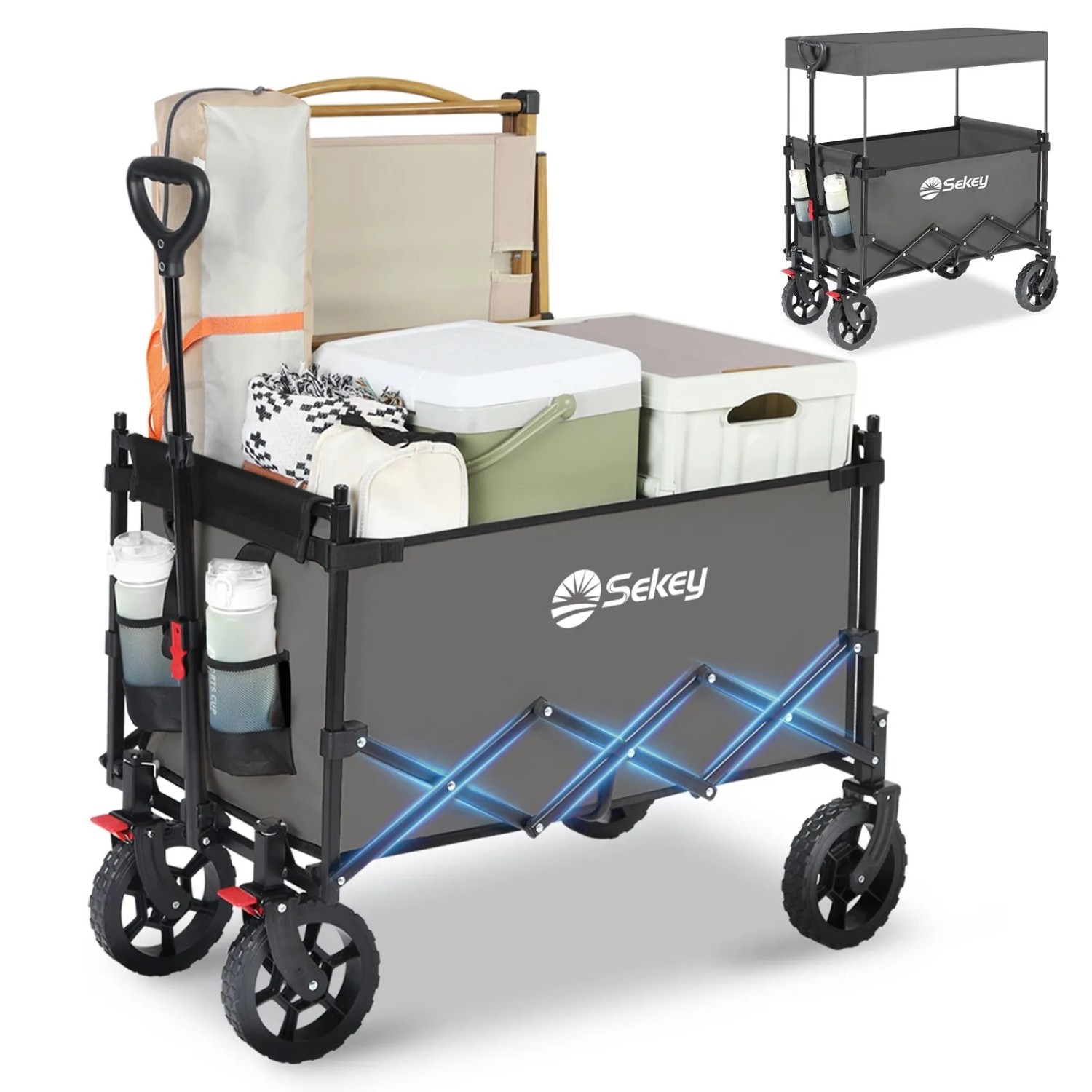 Sekey Faltbarer Bollerwagen mit Dach Tragfähigkeit von 150 kg Grau