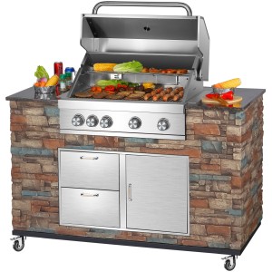 El Fuego Gasgrillküche AY 3000 Built-In mit Edelstahl Grillrost, Warmhalterost und Drehspieß.