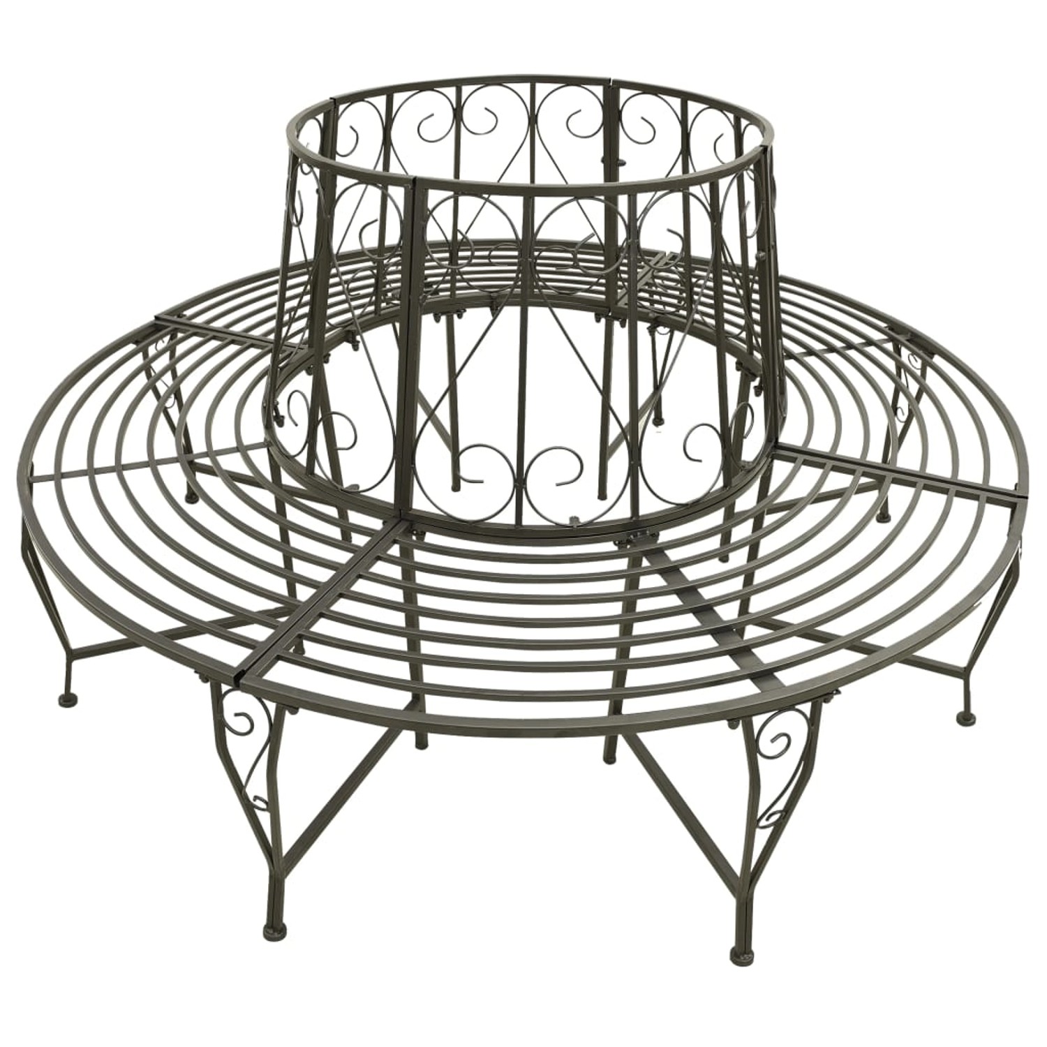 Runde furnicato Baumbank aus Stahl, silbergrau, 160 cm Durchmesser. Gartenbank für Bäume.