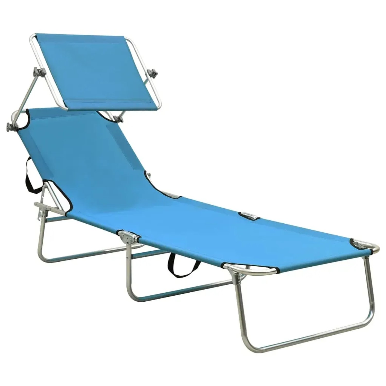 Türkisblaue furnicato Klappliege mit Sonnendach aus Stahl für Garten & Camping.