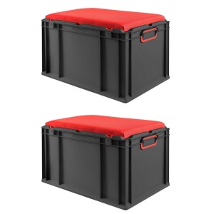 PROREGAL Sparset 2x Eurobox Nextgen Seat Box Rot HxBxT 36,5x40x60cm 65 Liter Griffe Geschlossen Schwarz