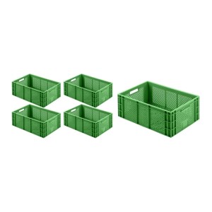 Sparset: 5 grüne Eurobehälter, ideal als Obst- und Gemüsekisten, 40x60 cm.