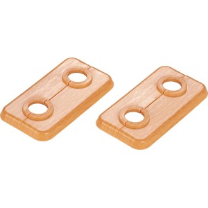 Zwei Klapprosetten (Buche, Ø 15 mm) zum Abdecken von Rohrdurchführungen an Wand/Boden.