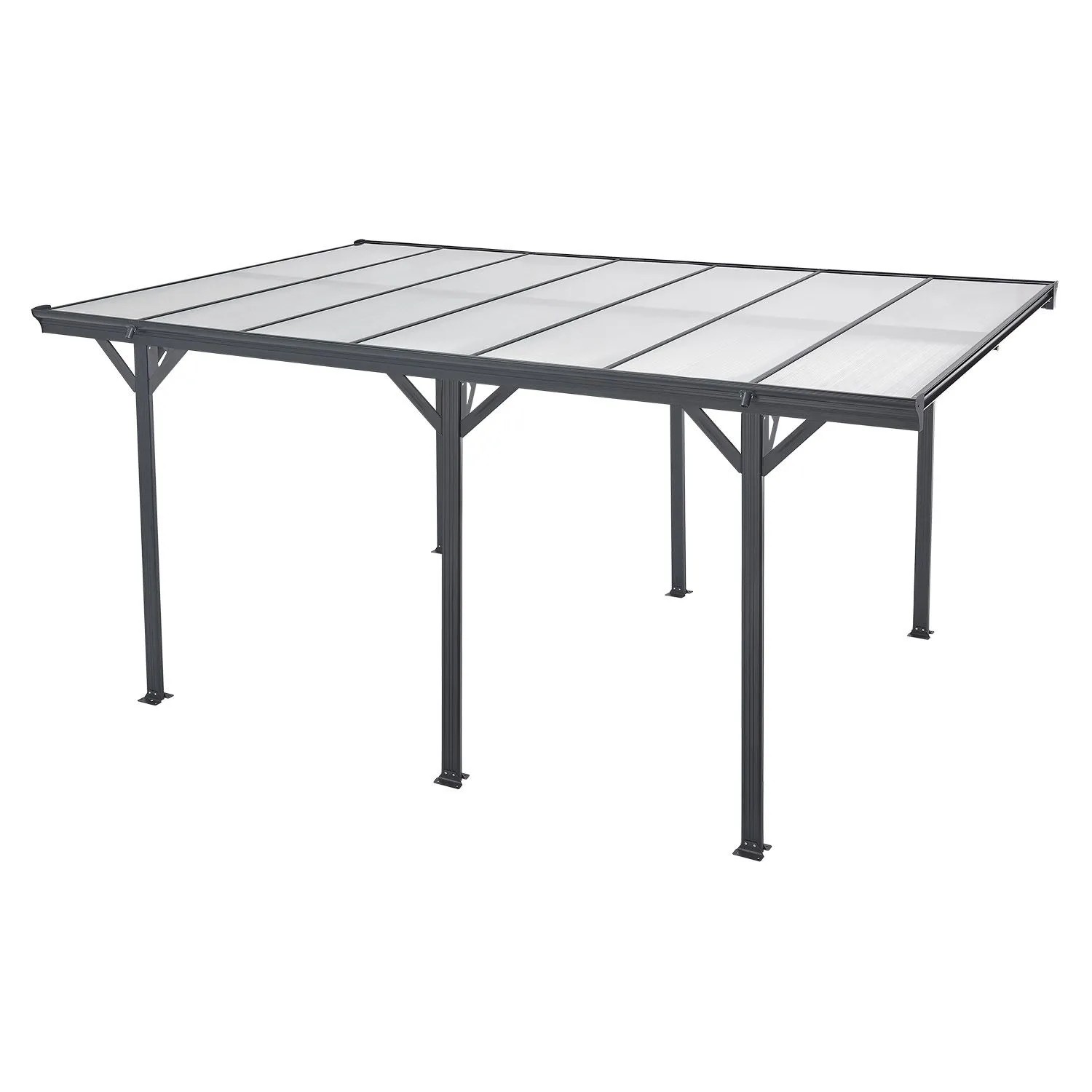 Dunkelgrauer Juskys Carport mit Flachdach (5x3 m) aus Aluminium und Polycarbonat.