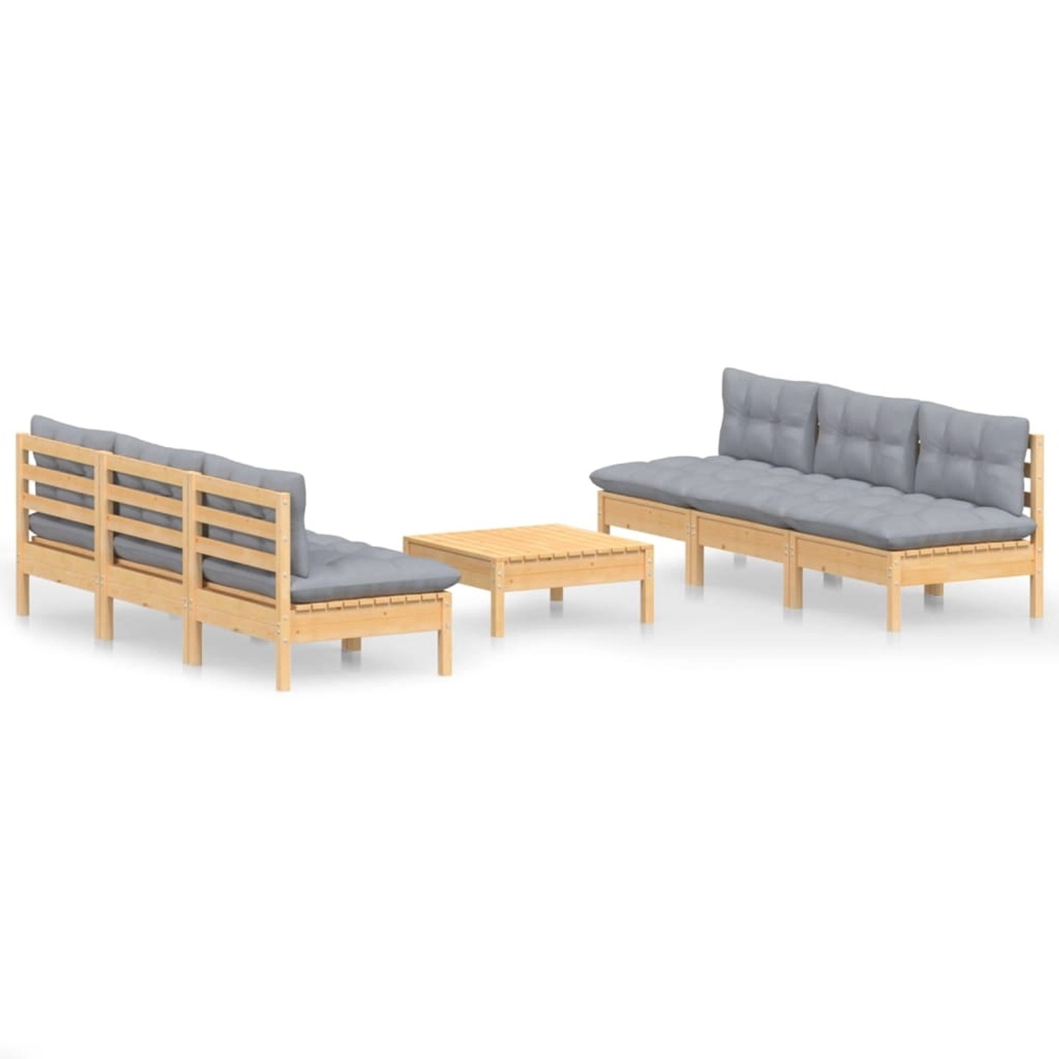 vidaXL 7-Tlg Garten-Lounge-Set mit Grauen Kissen Kiefernholz 3096093 günstig online kaufen
