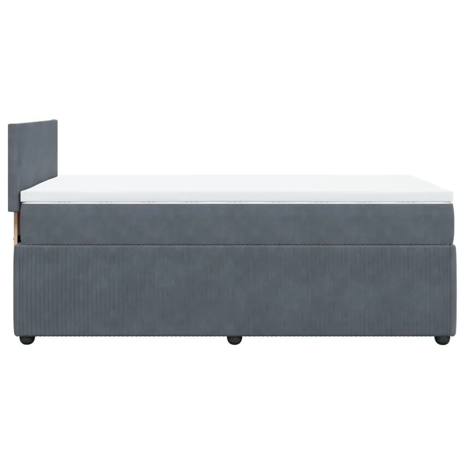 Dunkelgraues vidaXL Boxspringbett 100x200 cm mit Matratze und weißem Topper, Seitenansicht.
