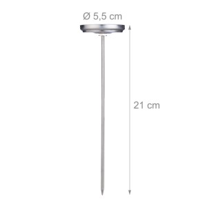 Relaxdays Einstichthermometer aus Edelstahl, analog, ofenfest, 21 cm, für Grillutensilien.