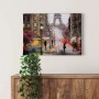 Leinwandbild Paris im Gemälde-Stil: Romantisches Stadtbild mit Eiffelturm in Braun und Rosa. Wanddeko für Wohnzimmer.