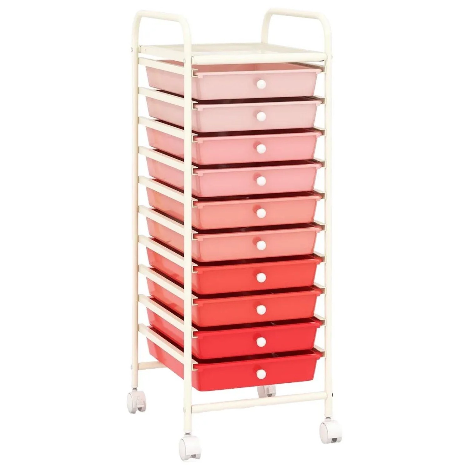 Costway Rollwagen mit 10 Stapelbaren Schubladen Badrollwagen Rosa Verlauf