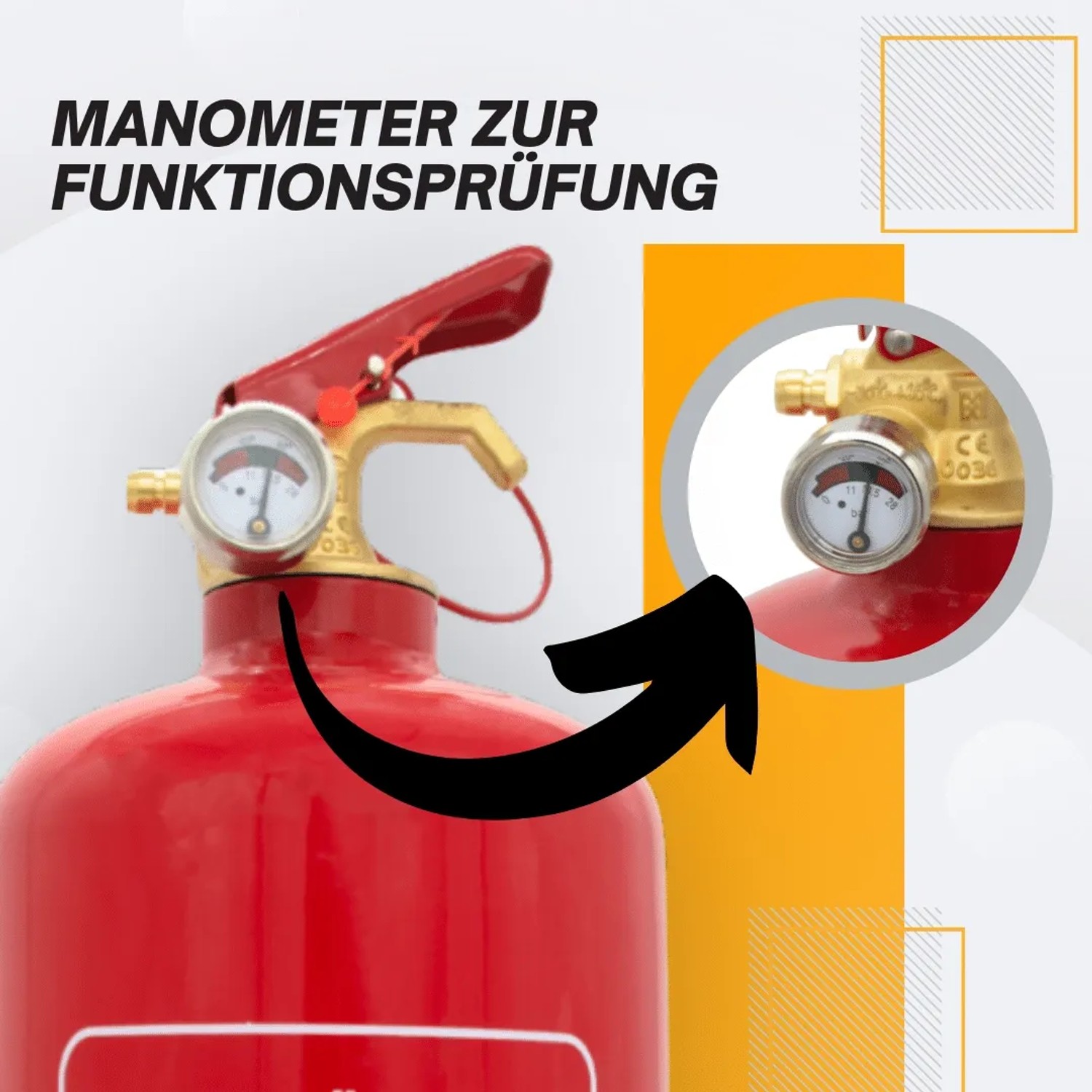 Roter Sensorit Feuerlöscher mit Manometer zur Funktionsprüfung. 1kg ABC Pulverlöscher für Auto & Zuhause.
