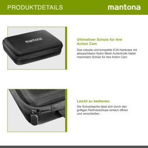 Mantona Hardcase Tasche für GoPro Action Cam. Schwarze, robuste Aufbewahrung mit Reißverschluss für Kamera & Zubehör.
