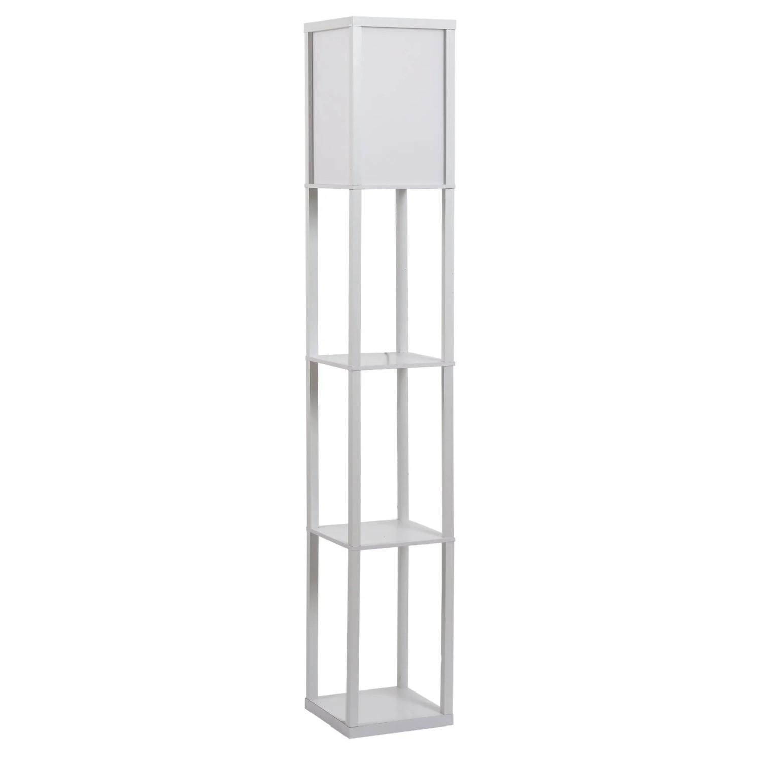 HOMCOM Stehleuchte mit Regalen E27 Holz Weiß 26 x 26 x 160 cm Ohne Glühbirne