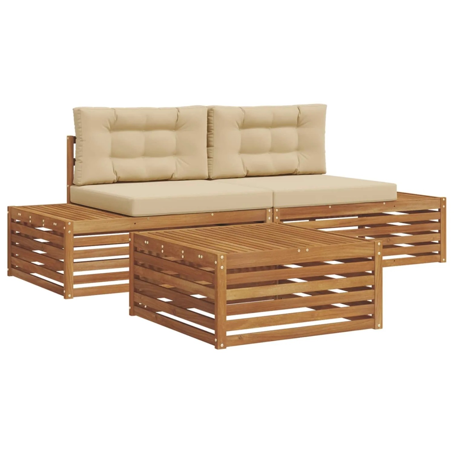 vidaXL Outdoor-Sofagarnitur mit Kissen 7-Tlg Natur und Beige 3374088