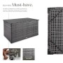 Graue Tectake Auflagenbox Oslo, 750 L, aus Polyrattan mit Aluminiumrahmen für Garten-Ordnungssysteme.