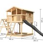 Karibu Stelzenhaus Benjamin mit Rutsche, Schaukel und Netzrampe in Anthrazit. Kinder-Gartengerät aus Holz.