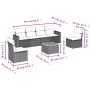 Schwarze 7-teilige Garten-Sofagarnitur aus Polyrattan mit Kissen und Tisch. Gartenmöbel für Terrasse und Garten.