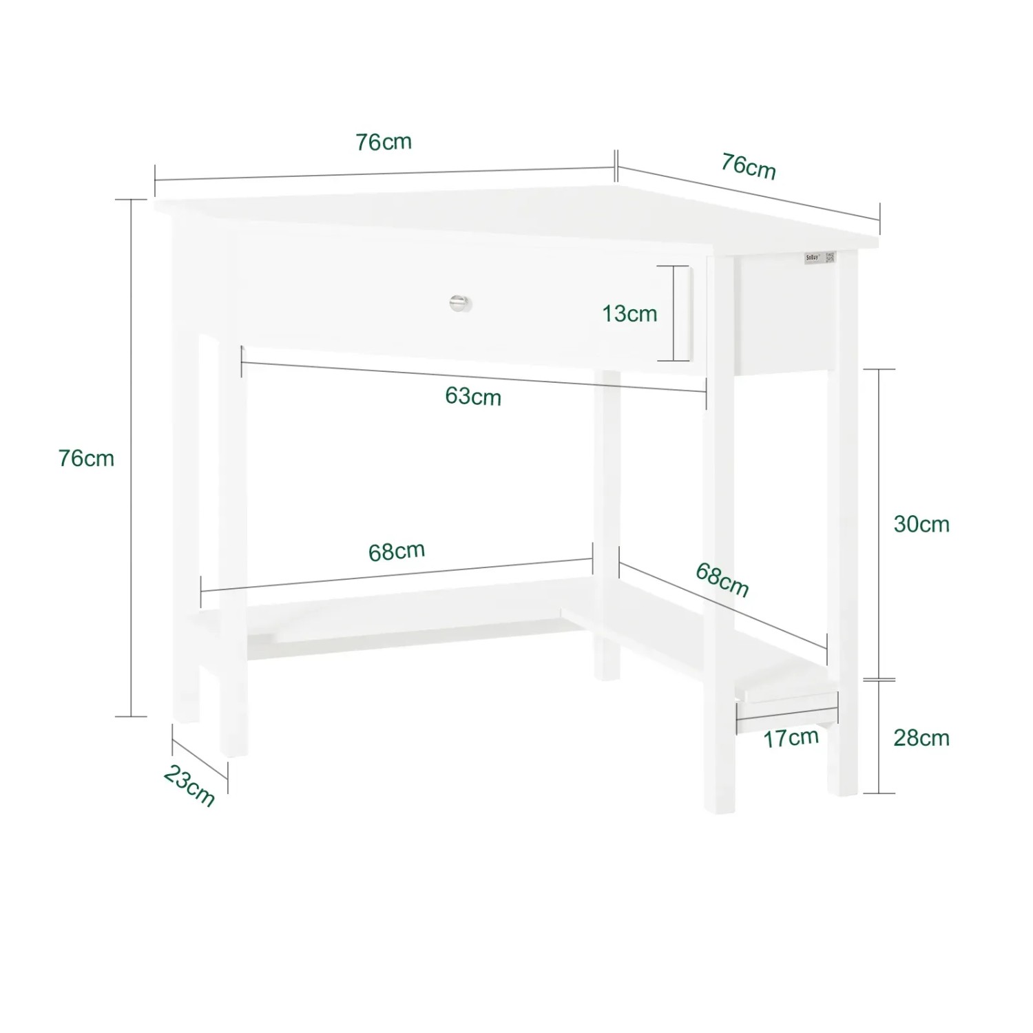 SoBuy Schreibtisch FWT31-W, weißer Computertisch mit Schublade und Ablage, Maße.