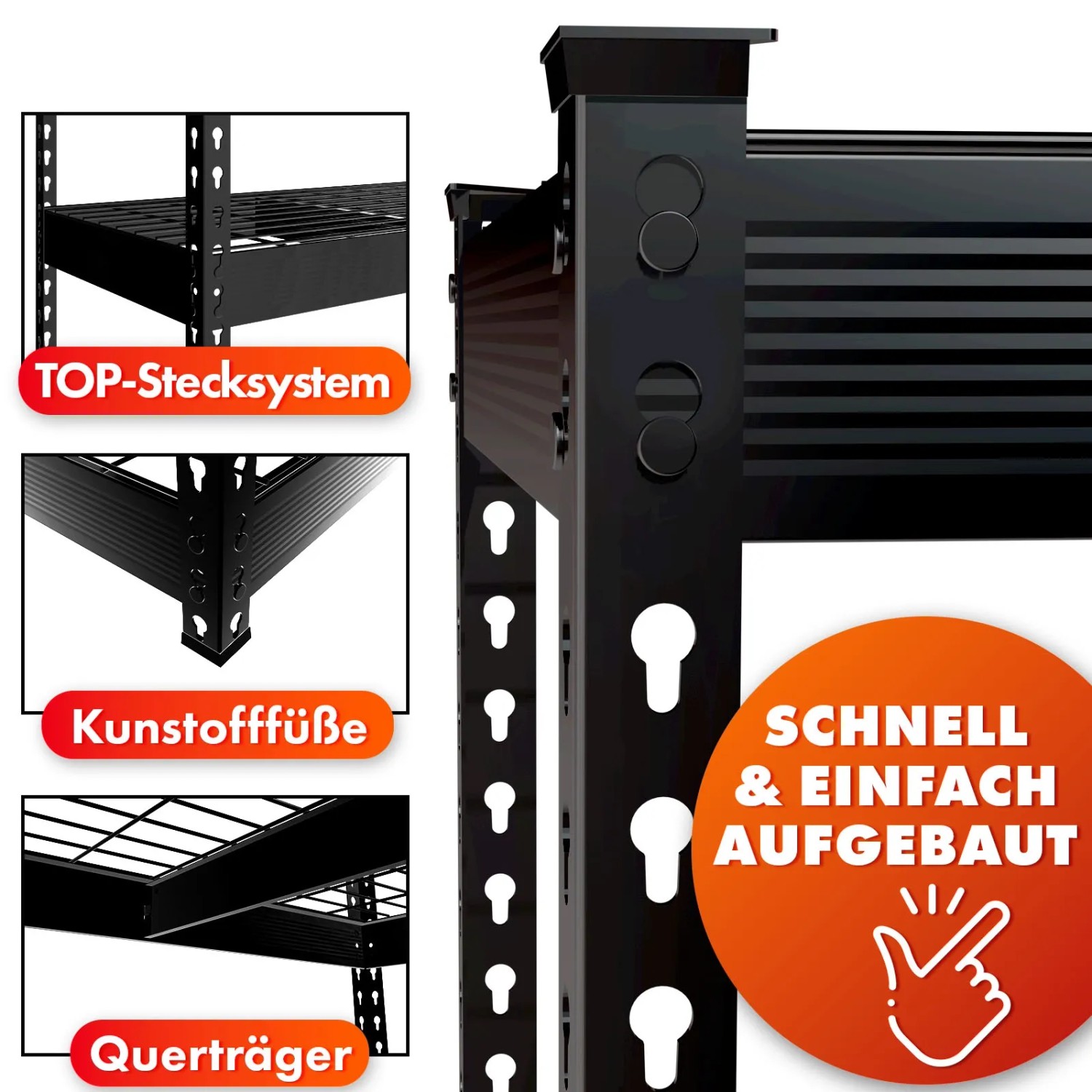 Floordirekt Schwerlastregal Yukon Rivet 5 Böden Schwarz 180 x 90 x 45 cm_2