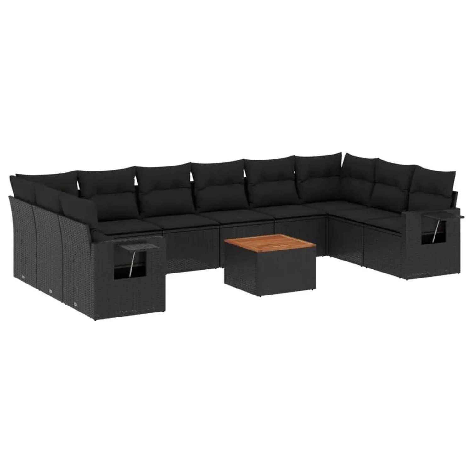 vidaXL 11-Tlg Garten-Sofagarnitur mit Kissen Schwarz Poly Rattan 3224732
