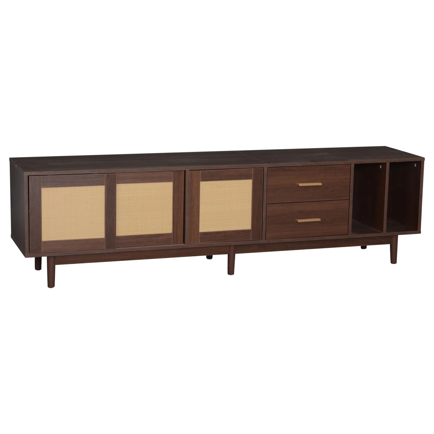 okwish TV Schrank mit Schubladen Rattan Stauraum 190x40x52cm Braun