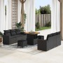 Schwarzes 9-tlg. vidaXL Garten-Sofa-Set aus Poly Rattan mit höhenverstellbarem Tisch.