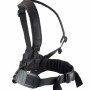 Schwarzes Dräger X-plore 8000 Schultertragesystem für Gebläsefiltergerät. Ergonomisch, gepolstert, verstellbar für Atemschutz.