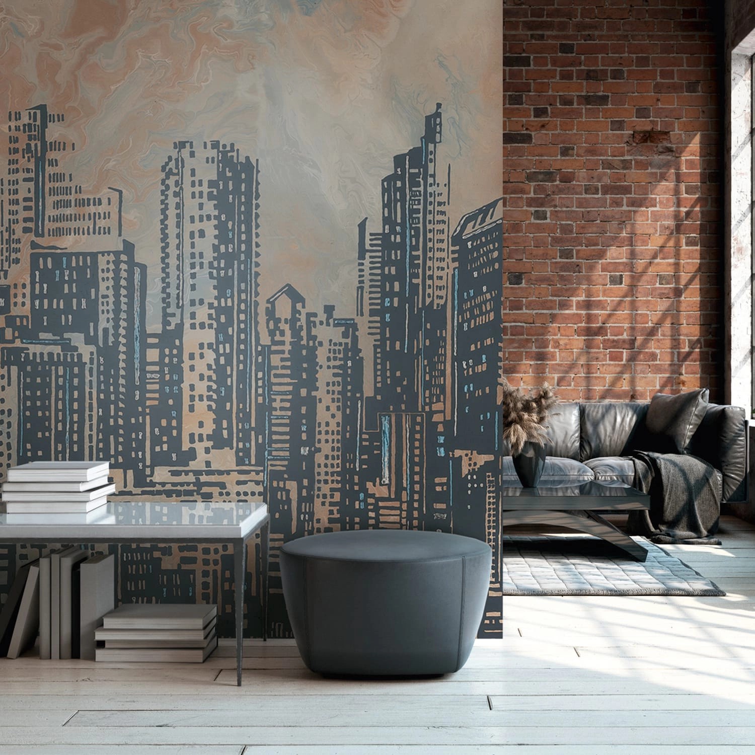 PROFHOME 393331-GU Fototapete Architektur Matt Orange Grau Blau 3,71 m x 2, günstig online kaufen
