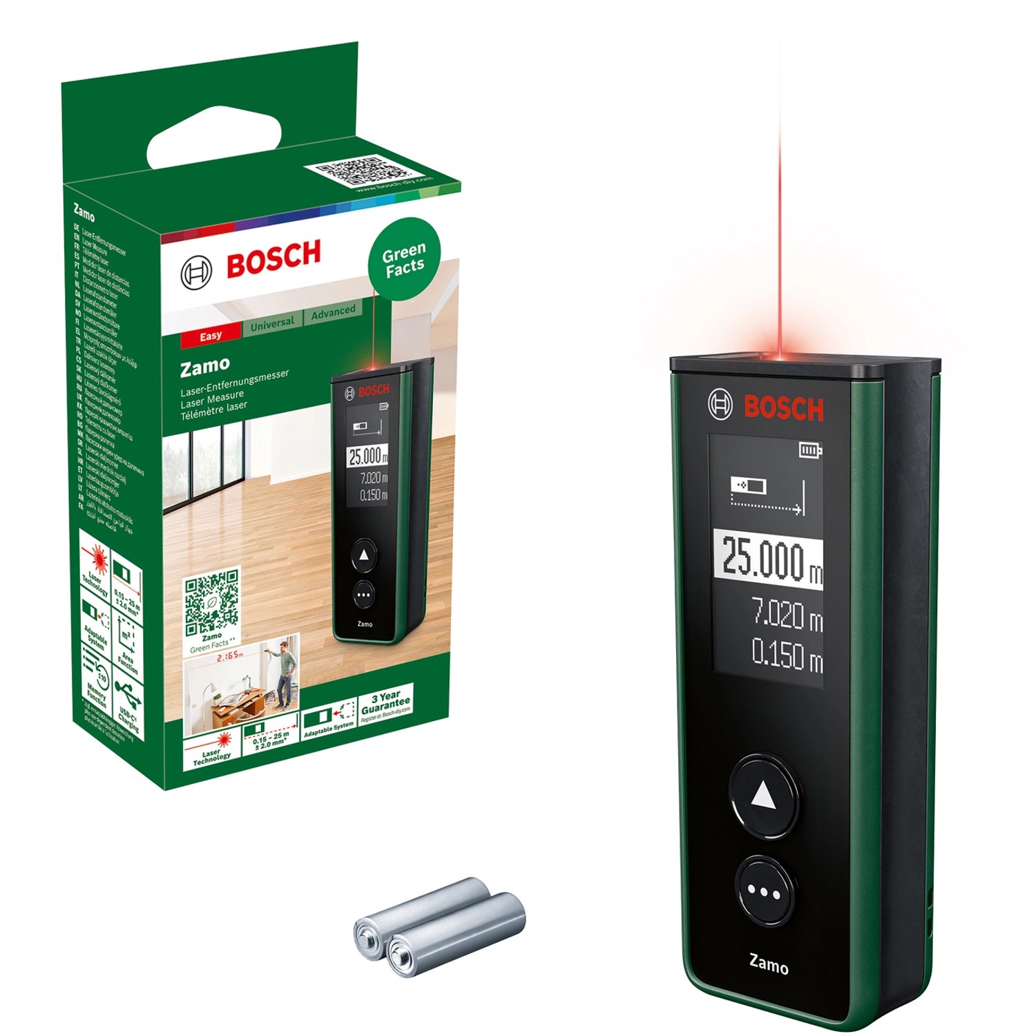 Bosch Laser-Entfernungsmesser Zamo bis 25 m Akkus über USB-C Aufladbar