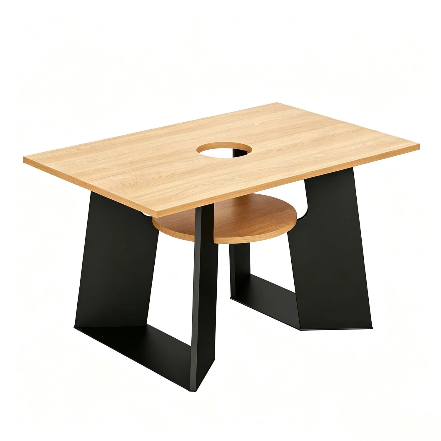 okwish Esstisch mit Haustierbereich Ablagebrettchen 6 Personen 130x85x75cm Natur Schwarz